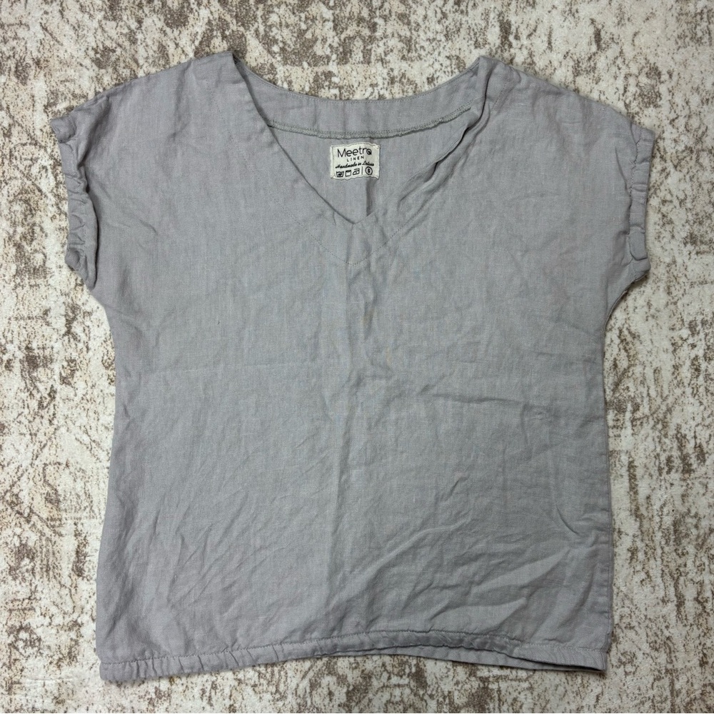 Meetra Linen Handmade‎ V Neck Popover Blouse Size S